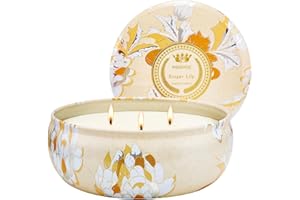 M&SENSE Ginger Lily Scented Candles, Large 3 Wick Soy Tin Candle, Over 40 Hour Burning Time, 100% Natural Vegan Wax, Relaxing Aromatherapy Aesthetic Candle Gift for Men and Women