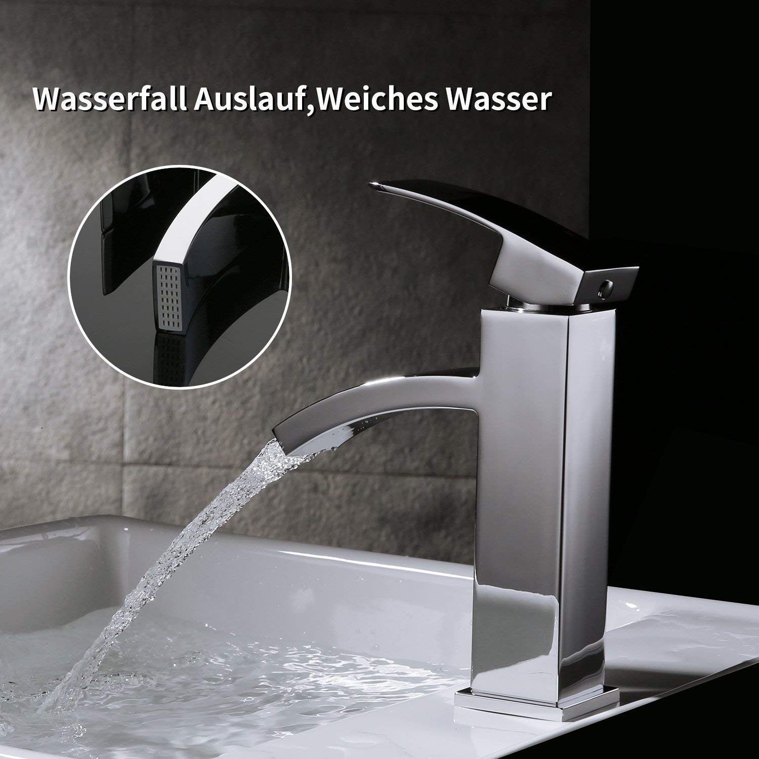 Rubinetto per bagno con doccetta estraibile, rubinetto per lavabo a cascata cromato