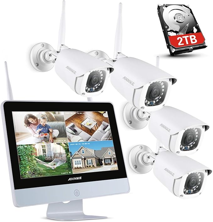 ANNKE WLAN Überwachungskamera System Set, 12 Zoll Bildschirm CCTV 8 ...