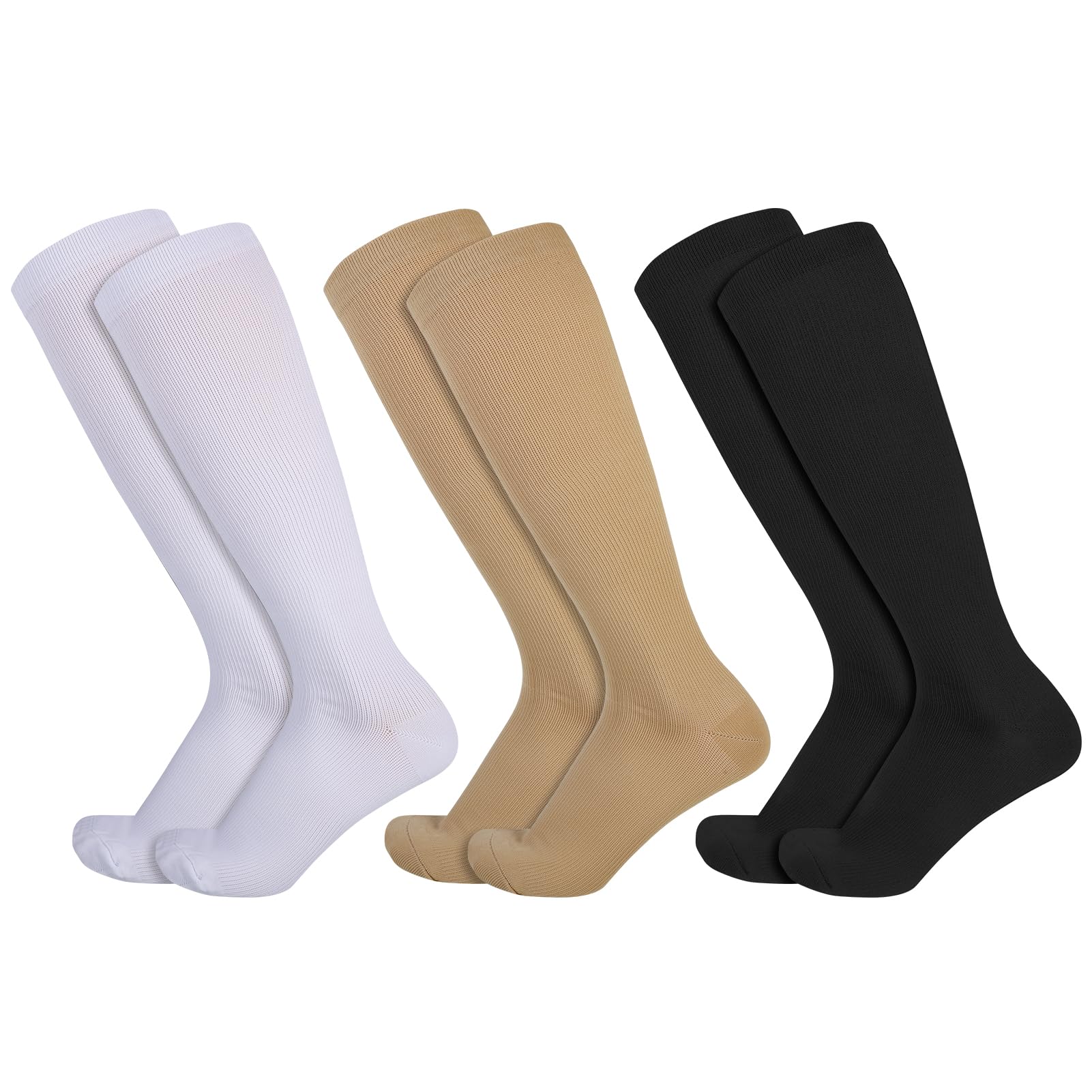 Opopark 3 Pairs Compression Socks for Women & Men Circulation 20-30 mmhg Flight Socks Knee High Compression Stockings for Athletic Nurse Running Travel( S/M Multicolour)