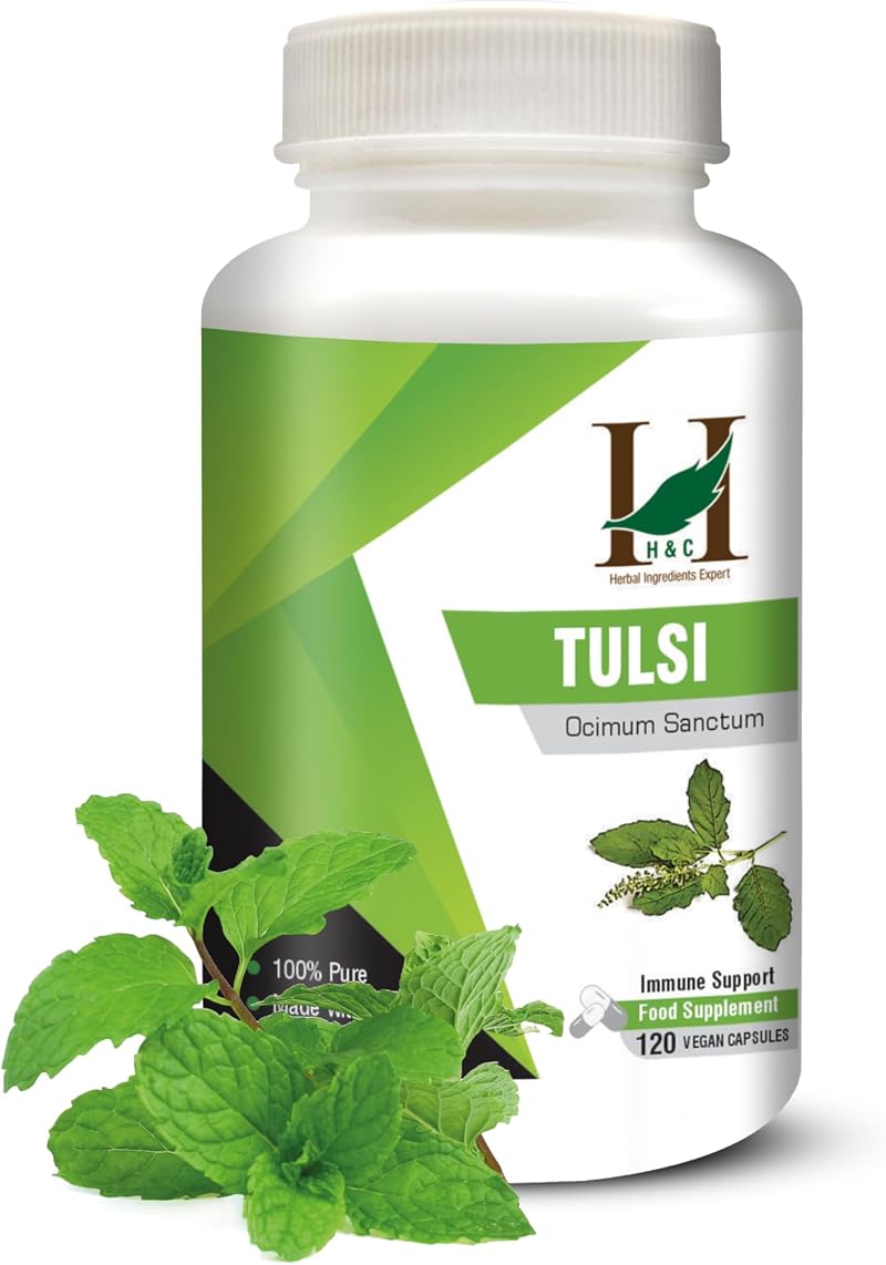 H&C Tulsi Holy Basil Capsules 900mg - 120 Count for Immunity & Wellness