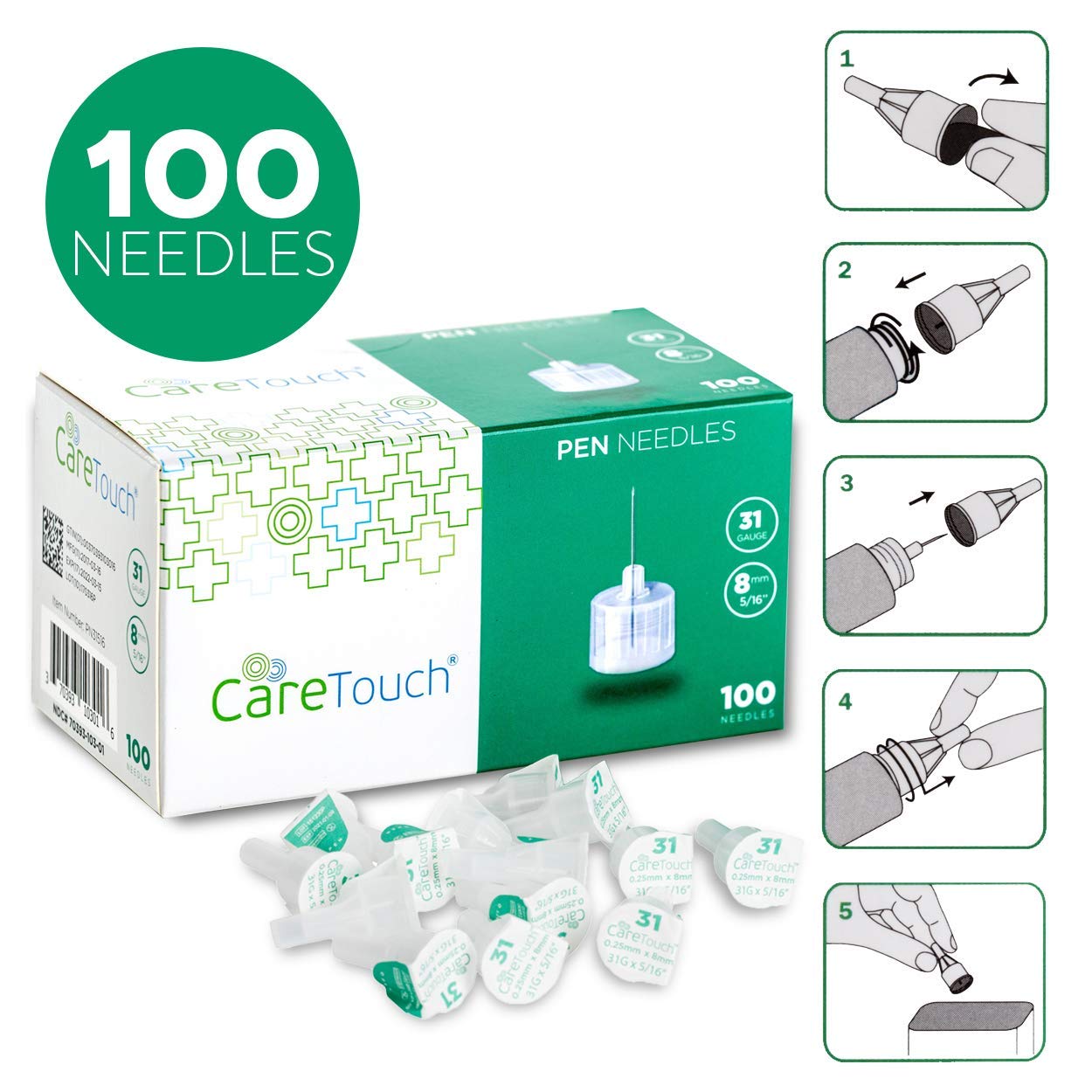 Care Touch Pen Needles 31 Gauge, 5/16 inches, 8mm (Pack of 100): Industrial & Scientific