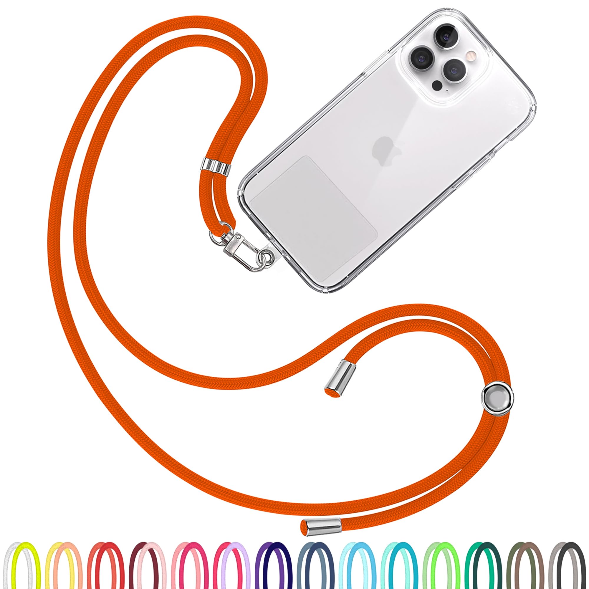 TBOC Cell Phone Lanyard [Orange] - Comfortable Universal Smartphone Lanyard - Easy to Use Neck Phone Holder [Clear Patch] - Adjustable Length Phone Strap Crossbody - Fits All Mobile Phones