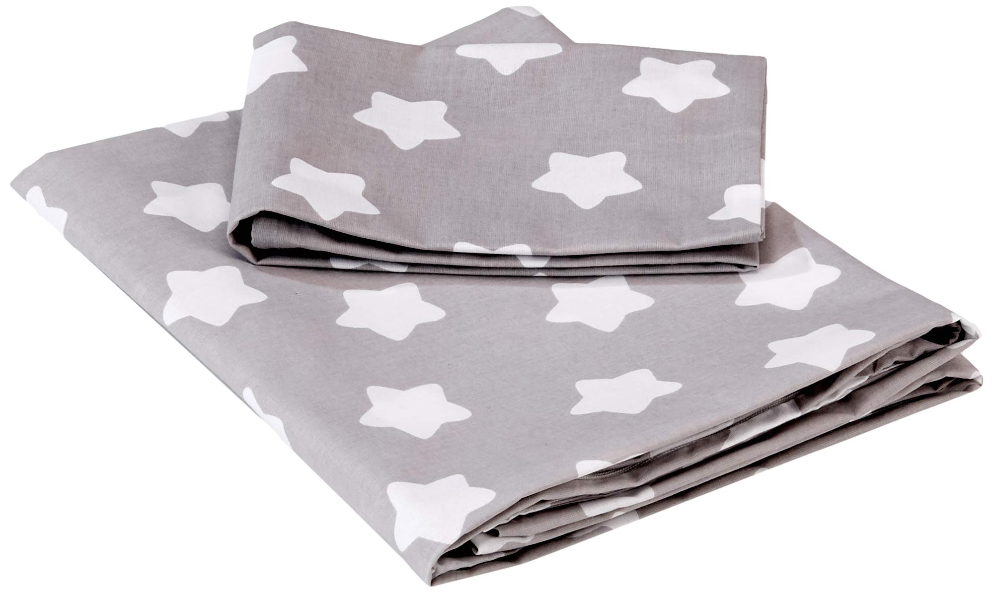 Baby Bedding Set Pillowcase + Duvet Cover 2PC to FIT Baby COT (Big White Stars on Grey Background)