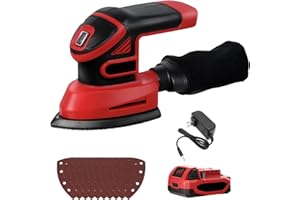 MAYOKI 1.9Amp Cordless Detail Sander Compatible with Milwaukee 18v Battery, Dust Collector, Brushless 12,000 OPM Speed, Compact Soft Palm Grip, 10pcs Sanding Pads, 2.0Ah Charger & Battery Kit (Red)