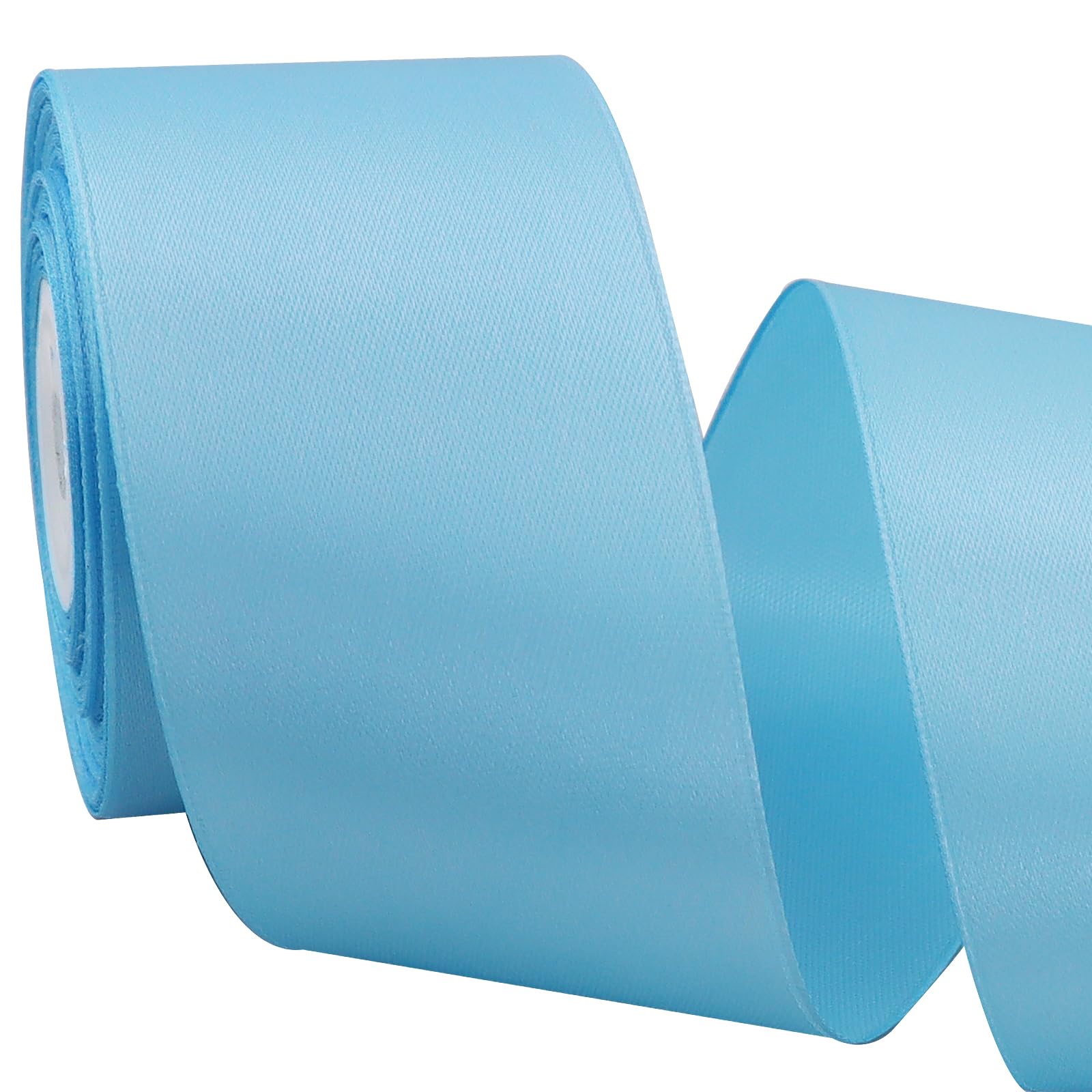 TONIFUL 2 Inch x 25 Yards Wide Light Blue Satin Ribbon Solid Fabric Ribbon for Gift Wrapping Crafts Chair Sash Eternal Flower Invitation Cards Hair Bows Sewing Party Wedding Decoration — image 1