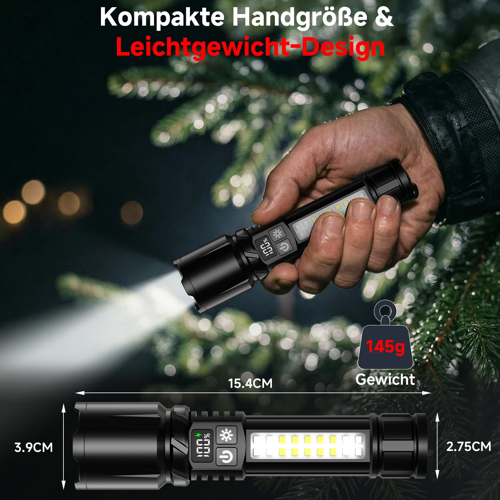 Shadowhawk 2 Stück Taschenlampe LED Aufladbar mit COB Seitenlicht | Leichtgewicht & Eingebauter Akku – Taktische Taschenlampen mit 2 Schaltern & Ein-Knopf Ein/Aus, 7 Modi für Camping/Wandern/Notfall 7