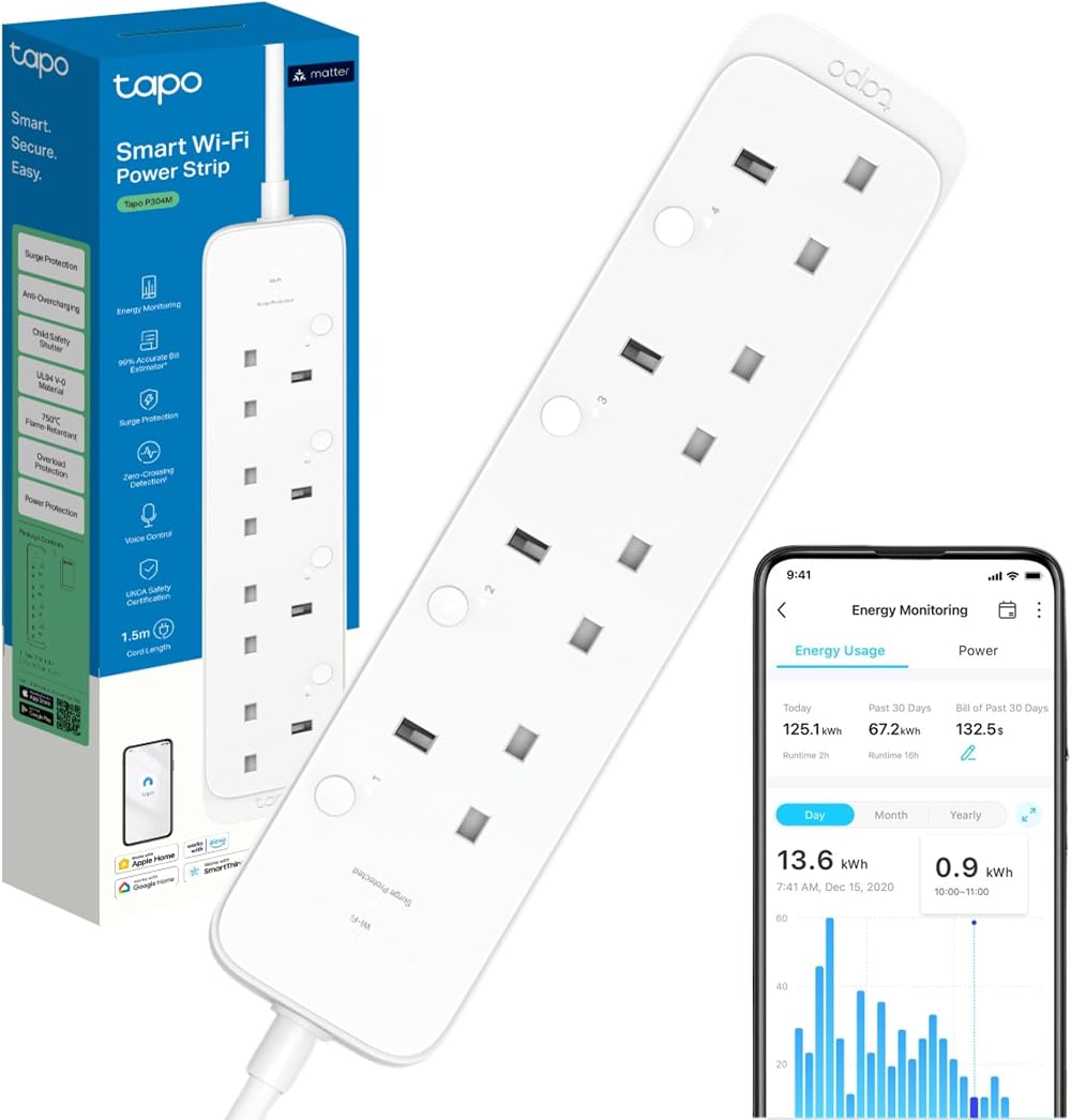 Tapo P304M Smart Plug Extension Lead with Matter Certified Energy Monitoring