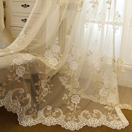 Amazon Com Pureaqu Rod Pocket Process Lace Sheer Curtains