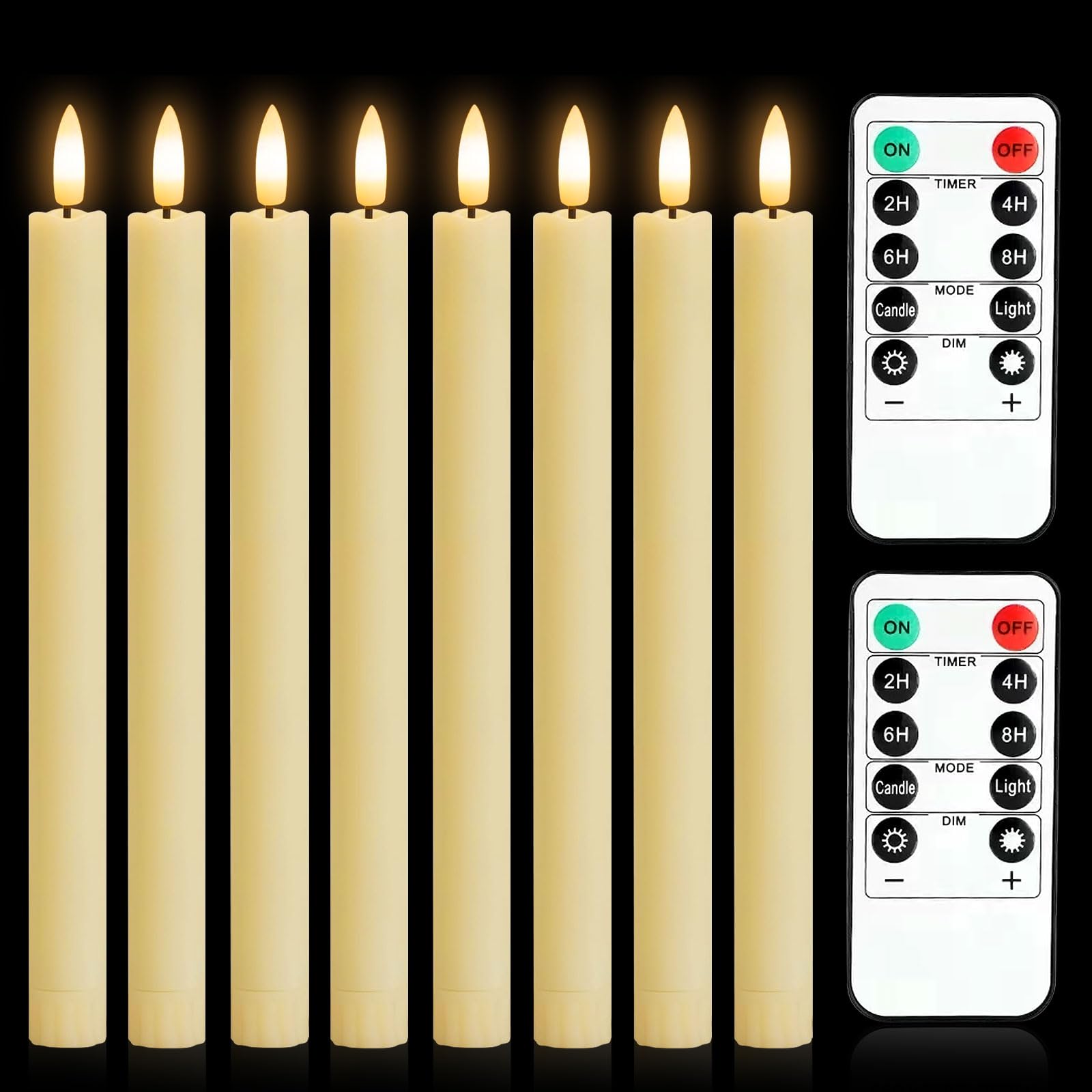 MeYuxg LED Taper Candles with Timer Function, Pack of 8, Warm 3D Wick Light, Ivory, Plastic, for Christmas Decoration Wedding and Party