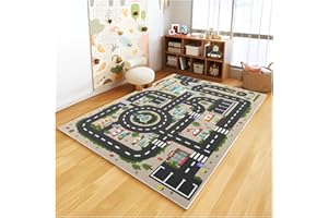 BYINGWD Analog ABC Kids Rug Playroom Car Play Mat City Life Road Rug for Cars Fun City Map for Carpet for Bedroom Boys (31 * 47 inches, Evening City)
