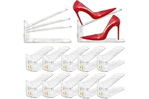 Eorbow 10 Pack Clear Shoe Slot Organizer, 11" Adjustable Shoes Stacker for Closet, Double Deck Display Shelf for a Pair of Shoes, Anti-slip Shoe Rack Holder Storage Space Saver