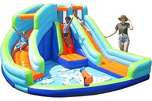 INFLATEFLY Bounce House Kids Inflatable Water Slide with Ball Pit 2 Waterslides Bouncy House Castle Water Park with Blower for Wet or Dry