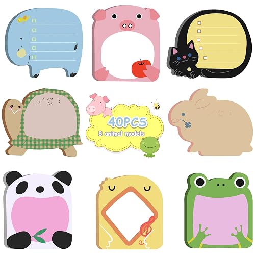 SPEPY 40 Pcs Cute Sticky Notes Set, Cartoon Animals Sticky Notes, Refrigerator Sticky Notes, Party Bags Filler for School, Office Memo, Student Class Gifts(8 Styles)