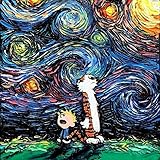 Calvin and Hobbes Inspired Art poster PRINT What If van Gogh Had An Imaginary Friend? - Art by Aja 8x8, 10x10, 12x12, 20x20, 24x24 inches