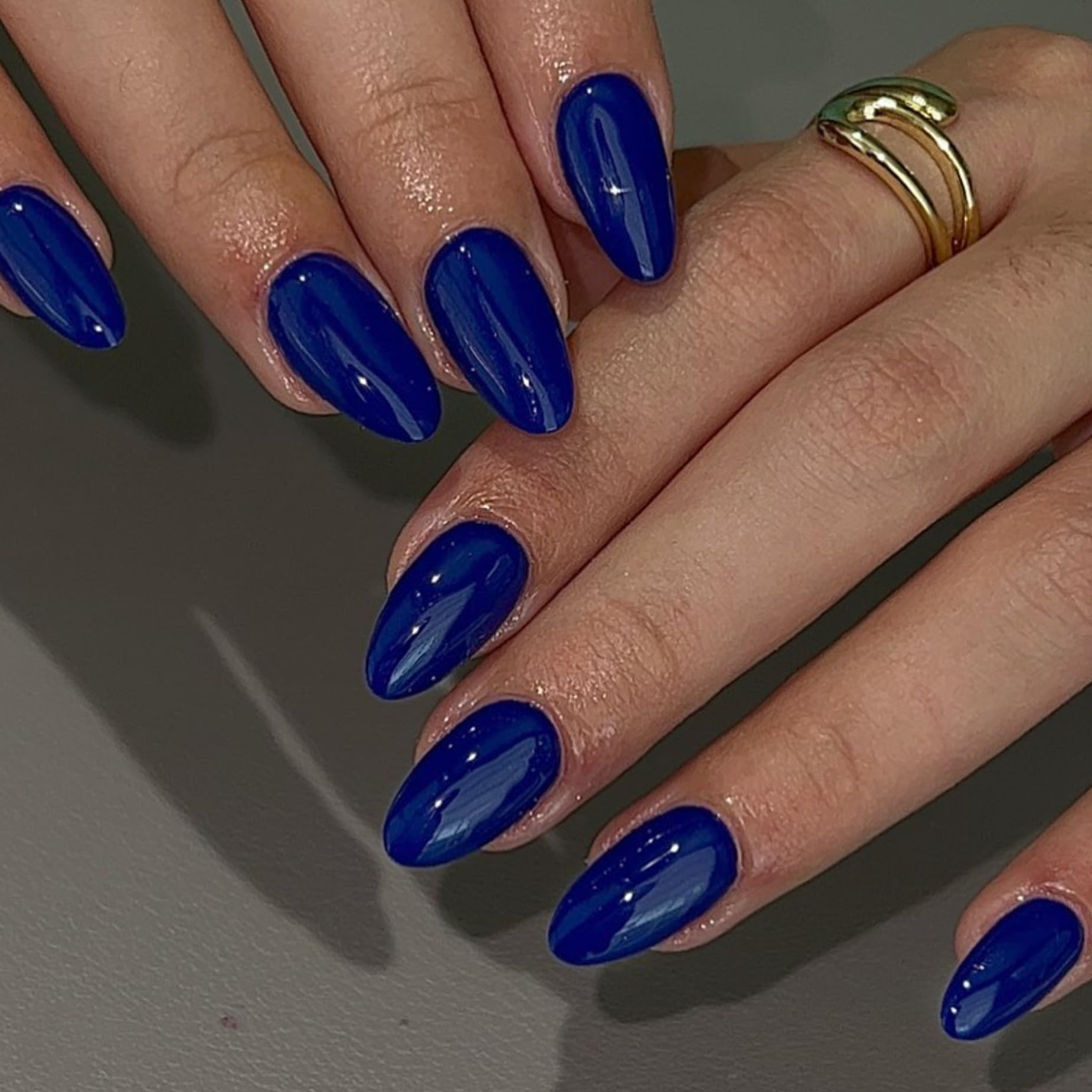 Royal Blue Press on Nails Short Almond Fake Nails Press ons, Thick Solid Color Glue on Nails Short False Medium Almond Nail Oval Round Shaped for Women, 24Pcs Natural Acrylic Gel Nail - Image 3