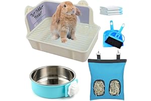 JAYCCON 5-in-1 Rabbit Litter Box with Hay Food Feeding Set, Bunny Toilet Potty with Small Pet Hay Feeder Bag and Water Food Feeding Bowl for Rabbit Guinea Pig Chinchilla ((Medium(White)))
