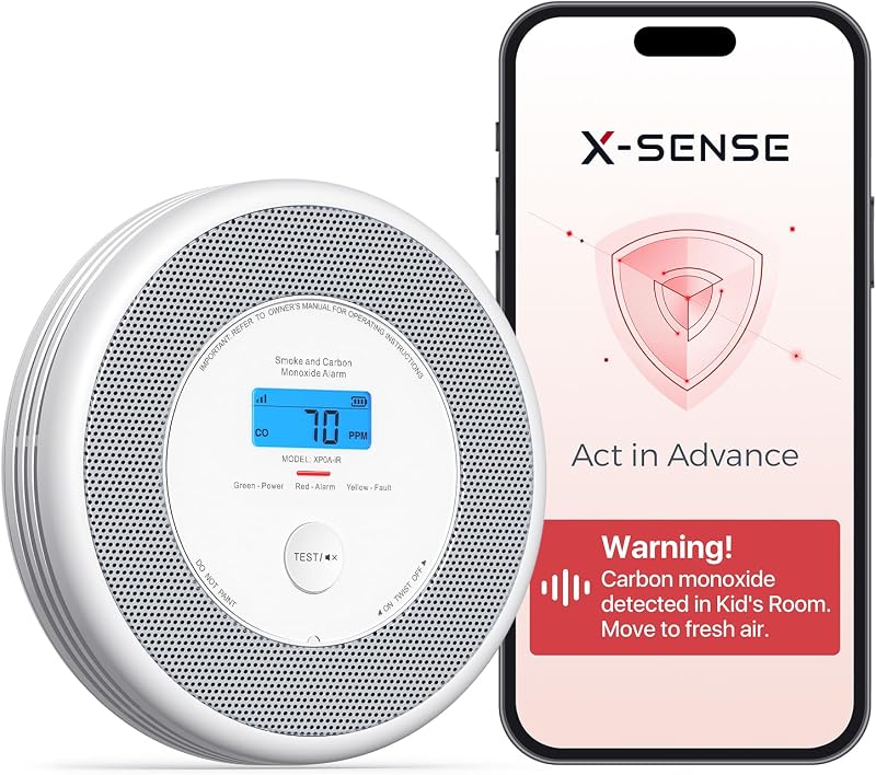 X-Sense Wi-Fi Smoke CO Alarm English Voice Alerts Smart Home Replaceable