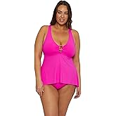 BECCA ETC. Women's Marble Canyon Plus Size Tankini, Casual, Swimsuit Tops