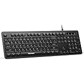 TECKNET Wired Keyboard, Silent Typing, Full-Size Layout, Black | Spill-Resistant Design, USB-A Plug &amp; Play, Slim Membrane Keys, Office Ready, PC, Laptop &amp; Mac Compatible