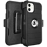 for Defender iPhone 12 Case with Clip,Full-Body Rugged,3 Layers of Sturdy,with Port Protection,Heavy Duty iPhone 12 Phone Case with Holster Clip,Black