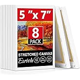 ESRICH Canvas for Painting 5x7, 8 Pack Stretched Small Canvases for Painting 2/5" Profile Primed Acid Free Painting Canvas for Kids for Oil Paint, Watercolor, Acrylic Paint, Gouache, Tempera.