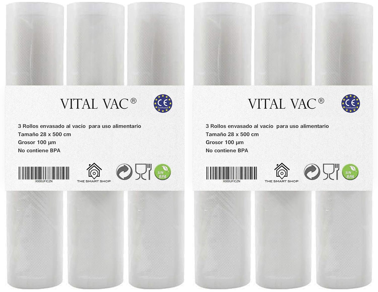 Pack de 6 Rollos Gofrados 6 Rollos 28x500cm de 5 metros para Bolsas de  Envasadoras al Vacío Domésticas- Envasado al Vacío de Alimentos Para  Silvercrest Jata Foodsaver Cecotec. Sous Vide Pequeño electrodoméstico