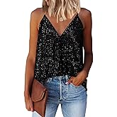 miduo Womens Tank Tops Casual Fashion V Neck Strappy Sequin Sparkle Shimmer Camisole Sleeveless Tanks Tops