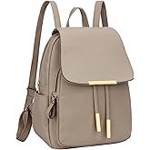 KKXIU Women’s Stylish Leather Backpack Purse – Lightweight Travel Backpack with Multiple Pockets, Lychee Grain PU Leather, Gold Hardware (A-Khaki, 10x12x4.5 Inches)