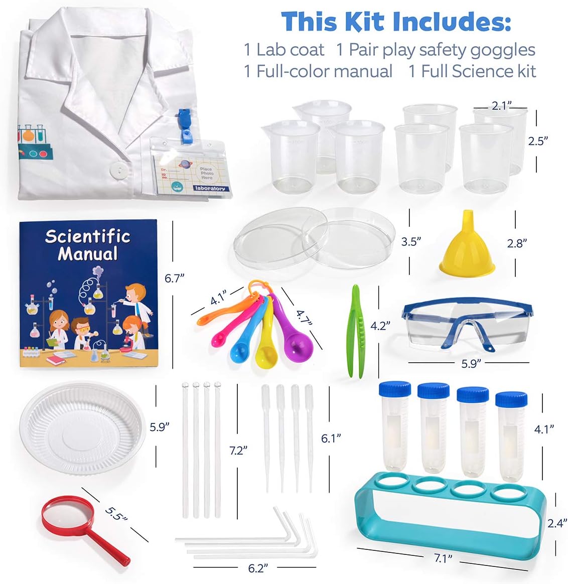 D-FantiX Kids Science Experiment Kit with Lab Coat, 36Pcs Pretend Play Science Kit with Goggles Spoons Toy Laboratory Set Role Play Scientist Costume STEM Toys Gift for Toddlers Age 3 4 5 6 7 8 9 10: Toys & Games