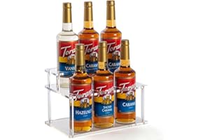 Onilife Coffee Syrup Organizer Rack, Clear Acrylic 2-Tier 6 Syrup Bottles Holder Stand for Coffee Bar Kitchen Countertop, Sma
