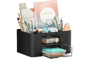 Marbrasse Desk Organizer, Pen Organizer with 2 Drawers, Plastic Pencil Holder for Desk, Desk Organizers and Accessories with 