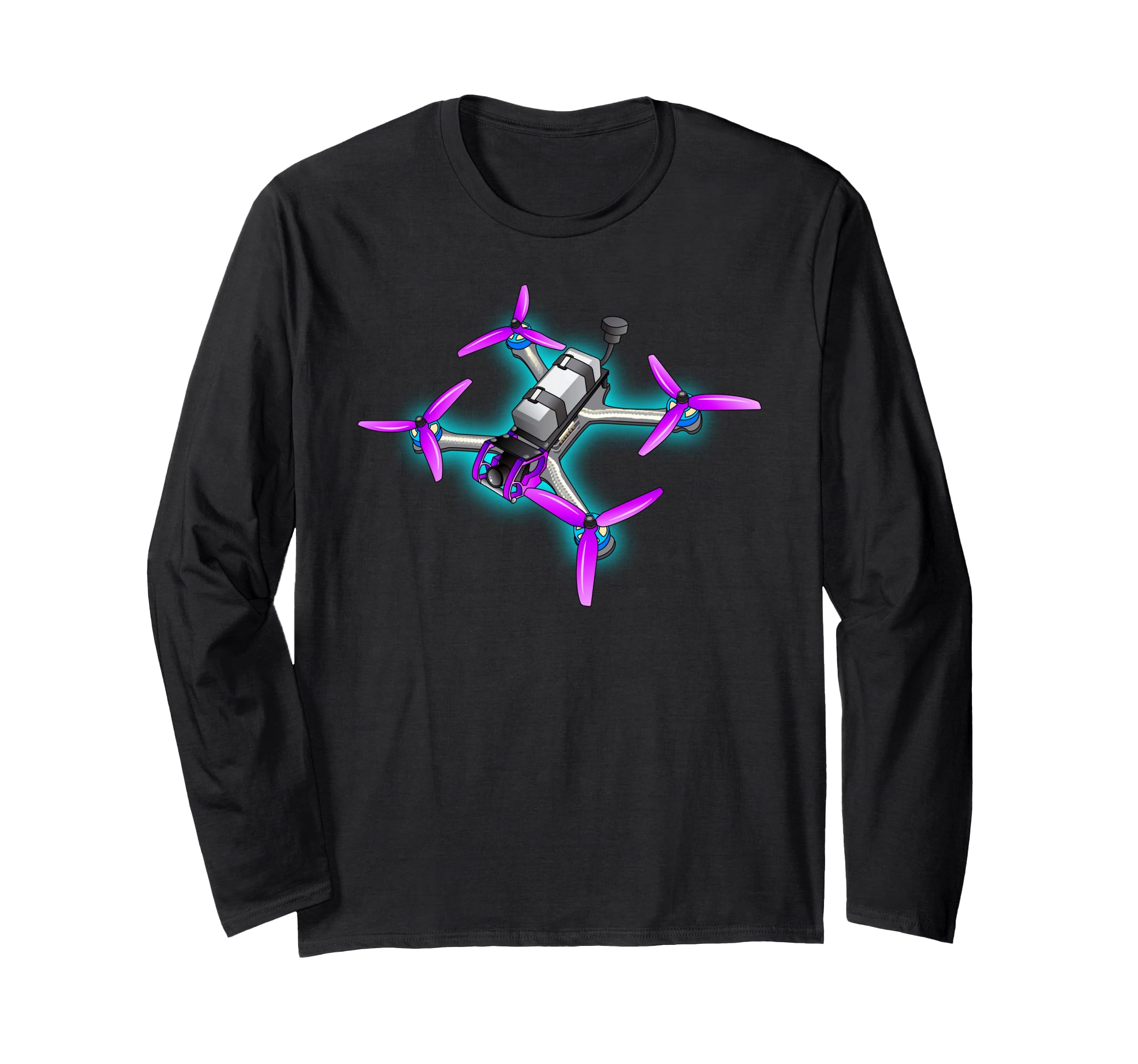 Freestyle FPV Racing Drone Pilot Acro Quadcopter Purple Blue Long Sleeve T-Shirt