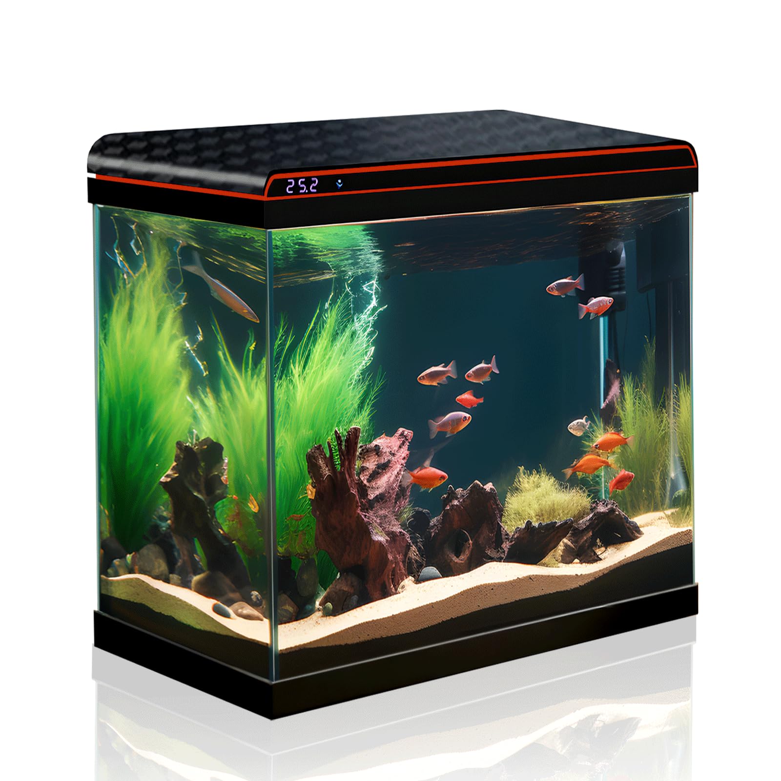 Photo 1 of 10 Gallon Fish Tank Smart Aquarium Kit, Glass Small Aquarium Starter Kits Self Cleaning with 3 Types of LED Lights and Filter Water Pump, Water Temperature Detection Ultra Quiet Gift for Kid