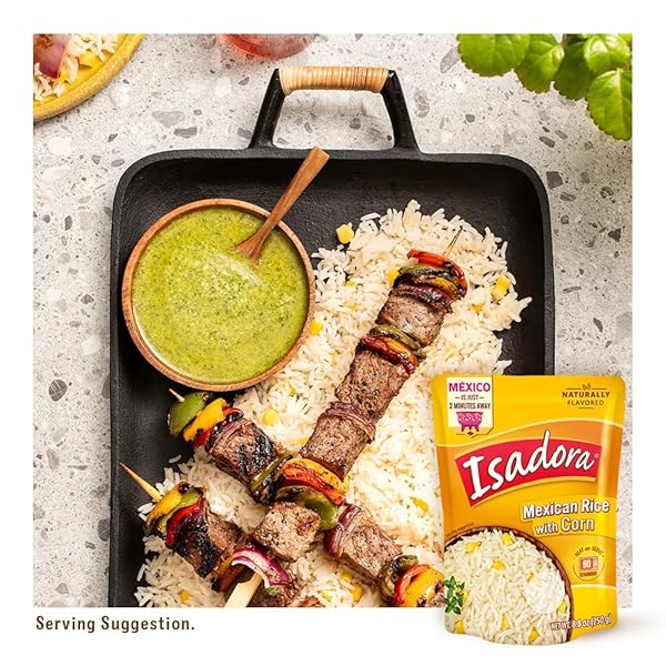 ISADORA PRE-COOKED MICROWAVE MEXICAN RICE WITH CORN, READY-TO-EAT, NO REFRIGERATION, HEAT AND EAT FLAVORED RICE, NON_GMO, MEXICAN FOOD, 8.8 OZ, 1 PACK
