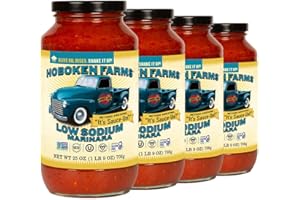 Hoboken Farms Low Sodium Marinara Sauce - Keto Certified, No Sugar Added, Non GMO Project Verified, Plant Based, and Paleo Friendly (25oz, Pack of 4)