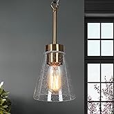 KSANA Black Gold Pendant Light, Modern 1-Light Brass Pendant Lighting Fixture with Seeded Glass Shade and Adjustable Height f