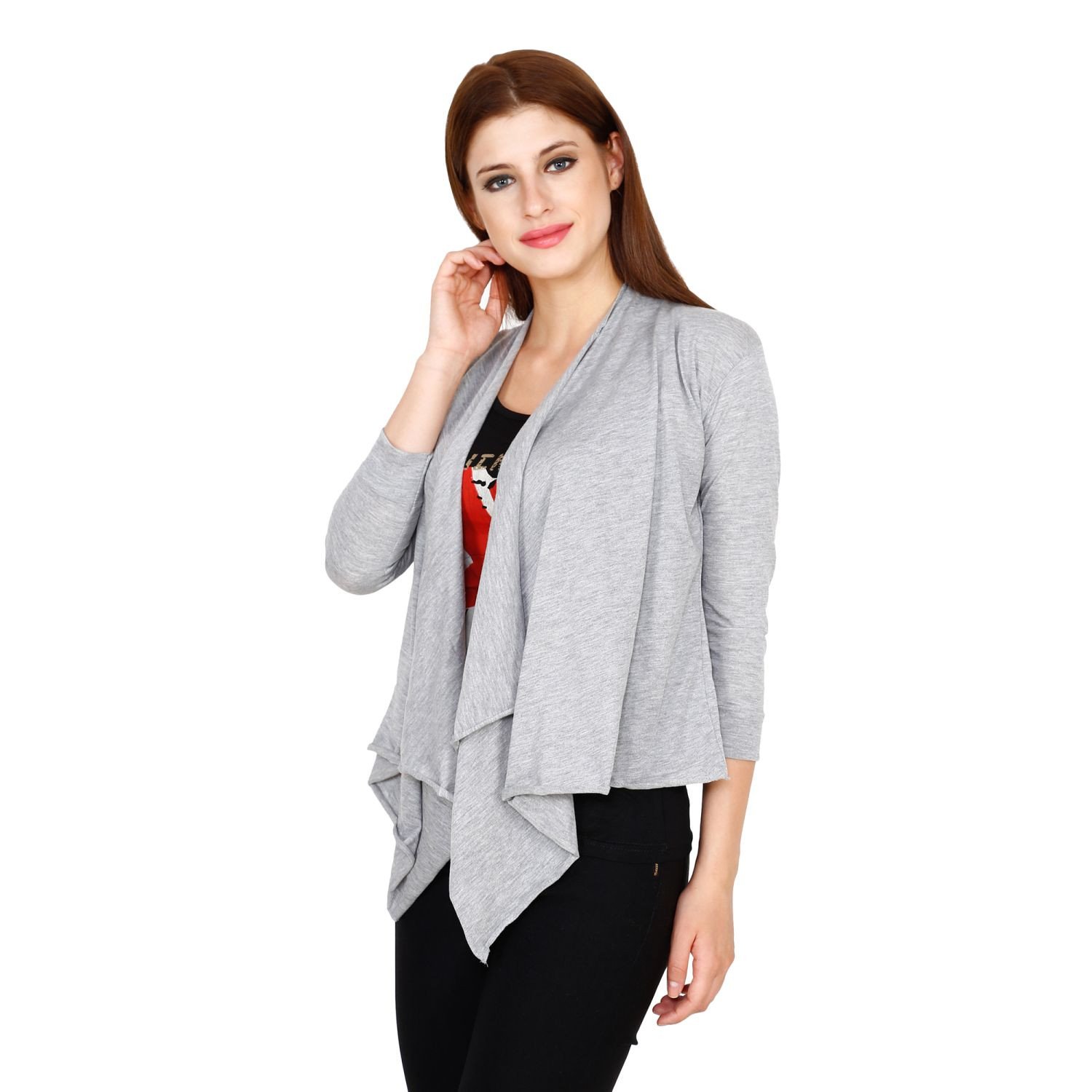 teemoods women's cotton grey waterfall shrug, trendy fashionable ladies shrug