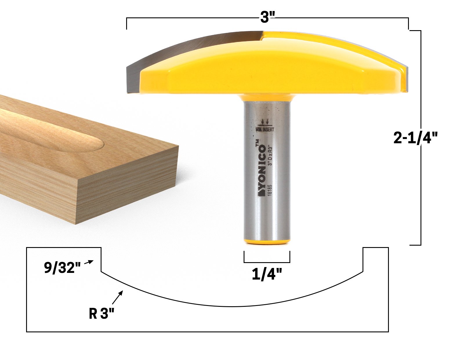 Yonico 16185 3Inch Radius Horizontal Crown Router Bit 1/2Inch Shank