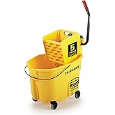 Rubbermaid Commercial Products WaveBrake 35QT Side-Press Mop Bucket, Yellow | Side-Press Wringer and Mop Bucket Combo on Wheels, Reduce Splashing, for Professional/Industrial Heavy-Duty Floor Cleaning