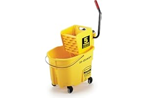 Rubbermaid Commercial Products WaveBrake 35 Qt. Side-Press Mop Bucket and Wringer Combo on Wheels Yellow for Professional/Ind