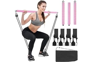 NIMSQURY Adjustable Pilates Bar Kit with 4 Resistance Bands, Portable Pilates Bar Stick for Home Workout, Adjustable Pilate Bar for Gym Fitness