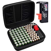 Battery Organizer Storage Box Case Holder for 48 x AA, 48 x AAA Total 96 Batteries with Battery Tester, Extra 2 Pockets for O