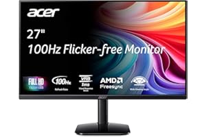 Acer KB272 E0bi 27" IPS Full HD (1920 x 1080) Zero-Frame Gaming Office Monitor AMD FreeSync Technology Up to 100Hz Refresh 1ms (VRB) Low Blue Light Tilt HDMI & VGA Ports