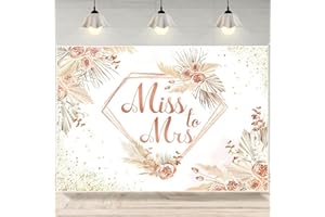 DERJDISF Elegantly-Designed, Ultra-Large Miss to Mrs Bridal Shower Backdrop – Floral Rose Gold Glitter Decor with Huge Diamon