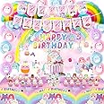 CAILESS Squish Kawaii Mallow Birthday Decorations, Kawaii Animal Party Supplies Include Banner, Cake & Cupcake Toppers, Backdrop, Balloons and Stickers for Kids Party Decorations