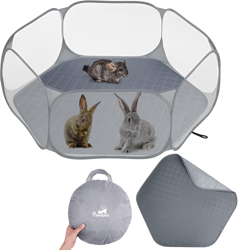 Pawaboo Small Animals Playpen with Pad Waterproof Fenced Tent Grey
