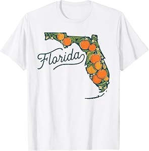 Florida Sunshine State Map Orange Citrus Fruit Retro Vintage T-Shirt