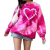Aopwsrlyi Women's Long Sleeve Crew Neck Tie Dye Sweatshirt Cute Heart Print Preppy Clothes Pullover Tops