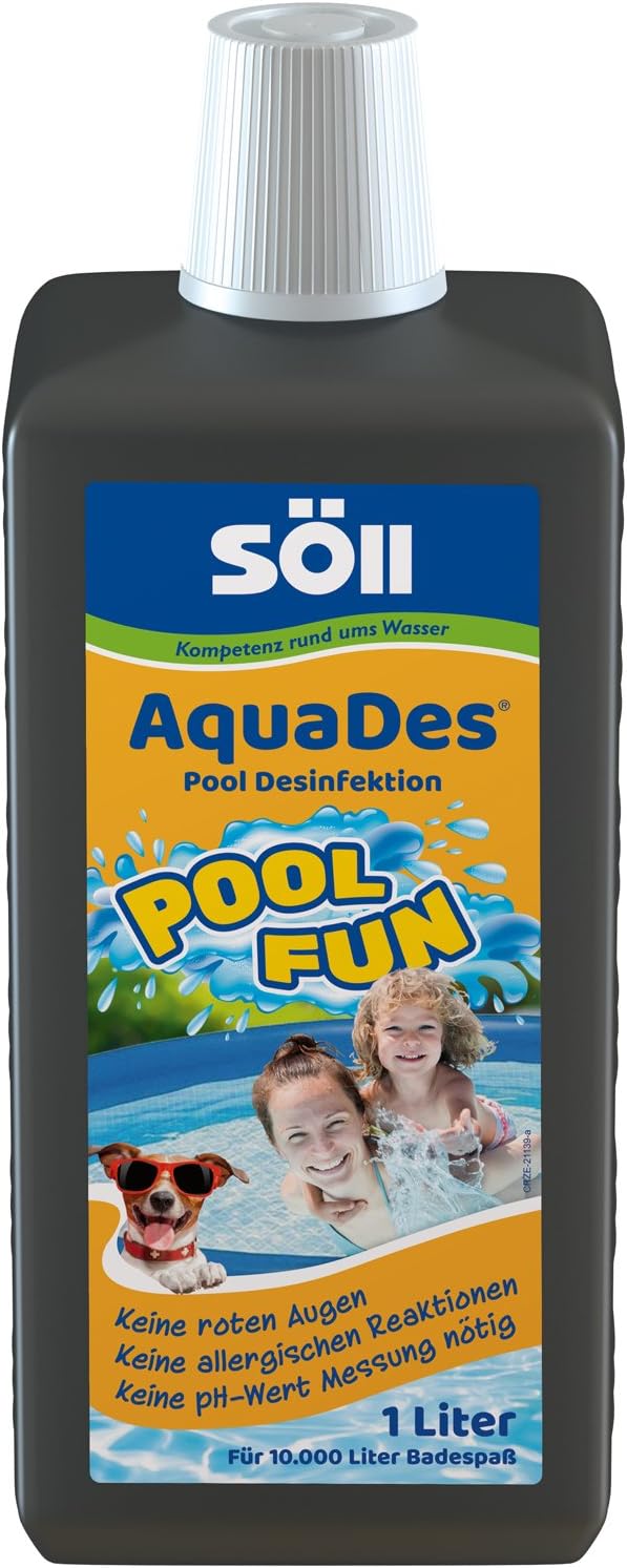 Söll 31430 AquaDes Pool-Desinfektion flüssig 1 l - wirksame Poolreinigung Wasserpflege gegen Bakterien und Keime zur Desinfektion von Pool Planschbecken Schwimmbad Kinderbecken Kinderpool